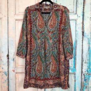 Joan Vass Paisley Tunic Boho Dress Size Medium